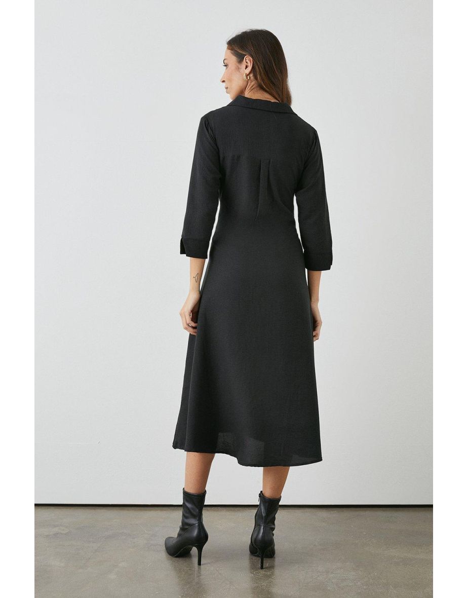 Belted Shirt Dress - black - 3
