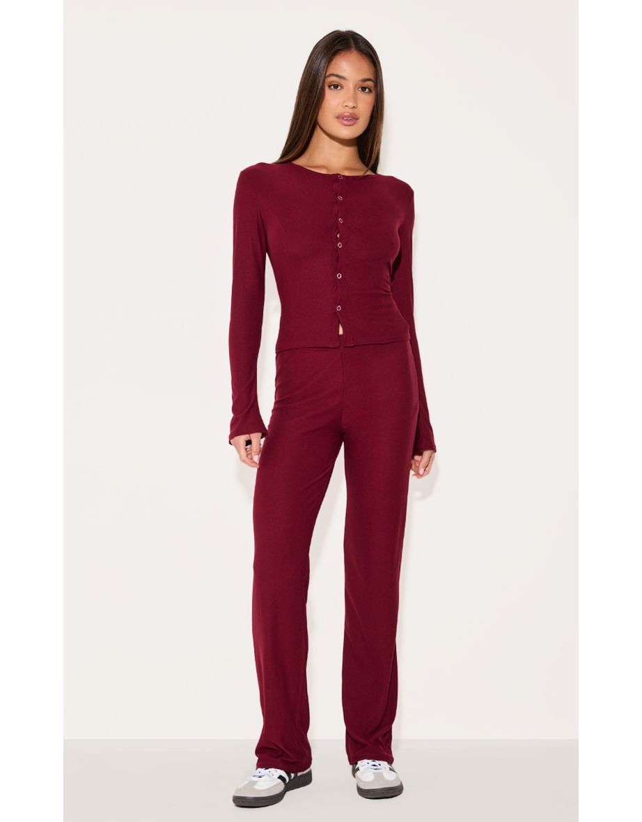 Burgundy Soft Touch Straight Leg Trousers
