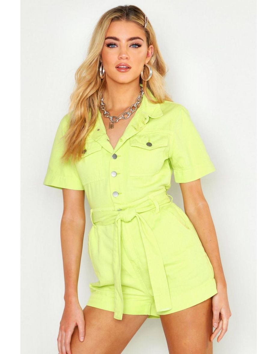 Neon green denim playsuit on sale