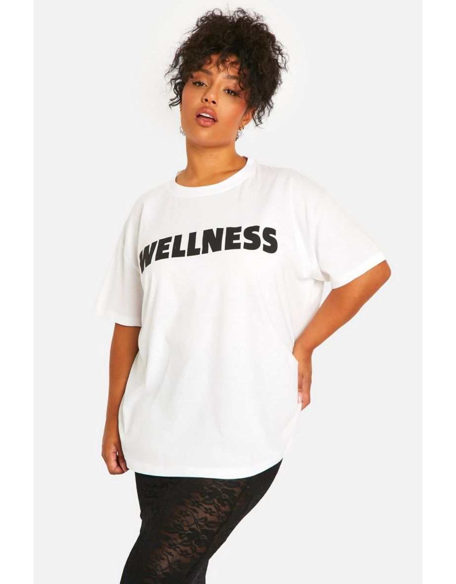 PLUS WELLNESS SLOGAN OVERSIZED PRINTED T-SHIRT - white