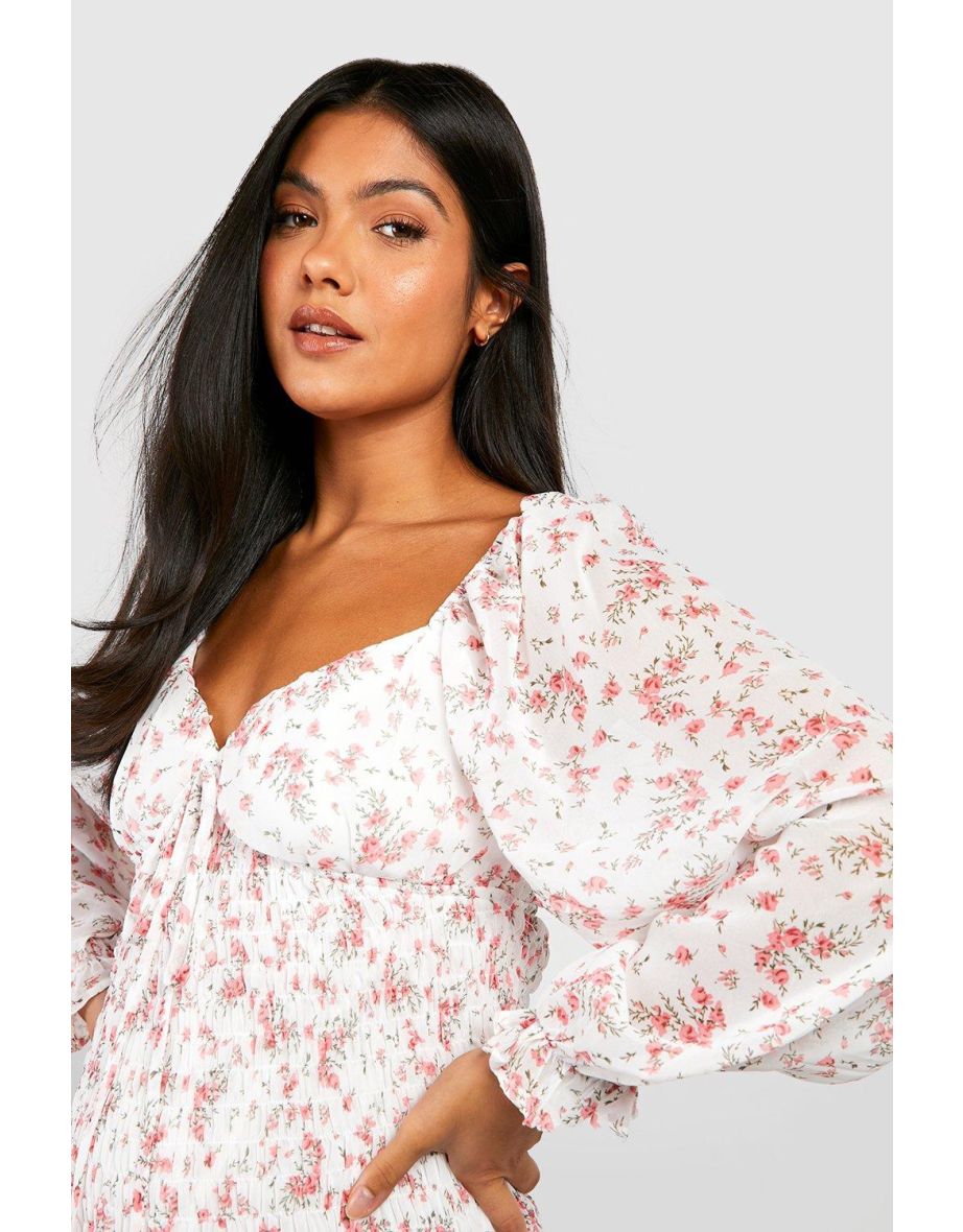 Maternity Shirred Long Sleeve Midi Dress - white - 3