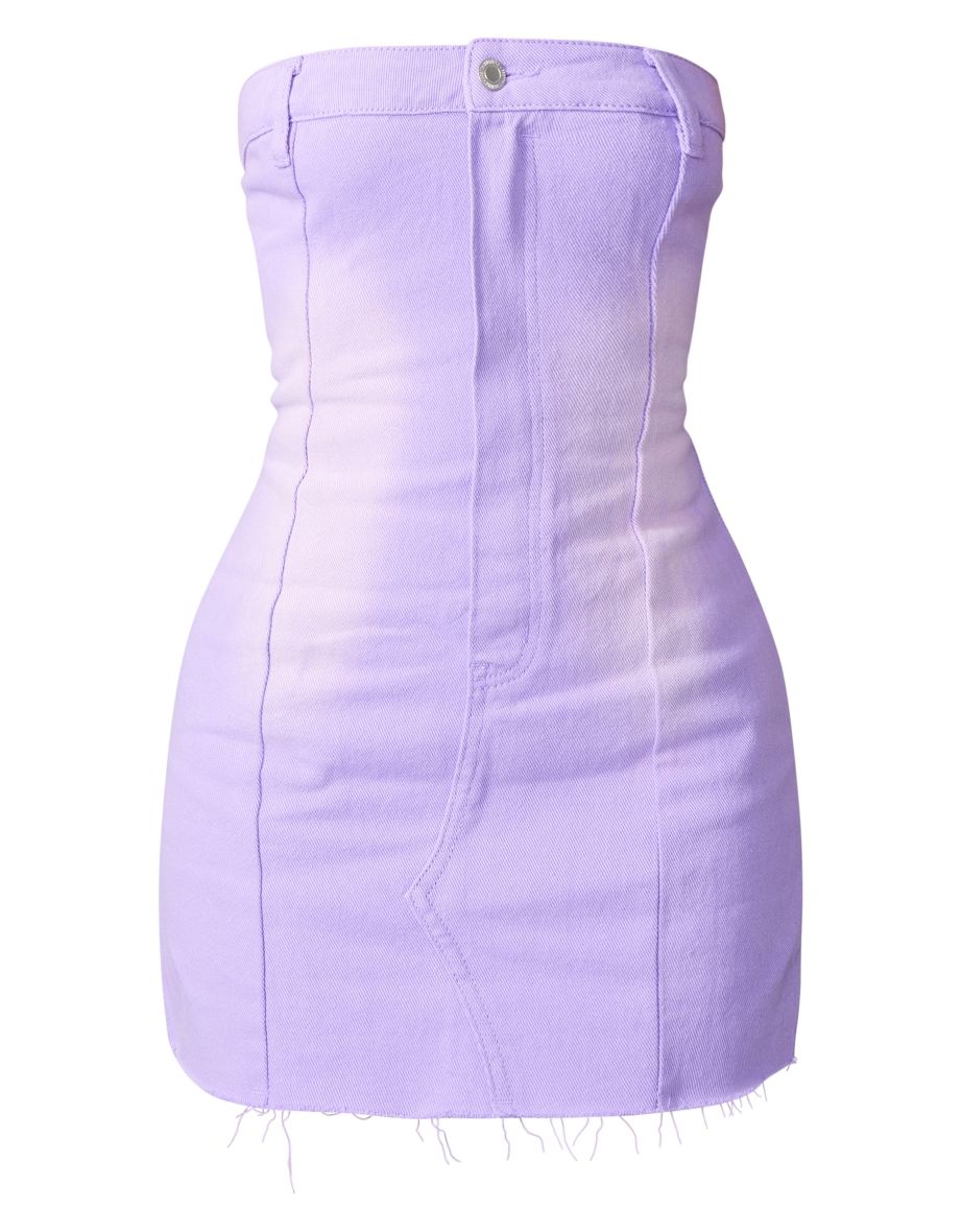 Petite Purple Denim Mini Dress - 4