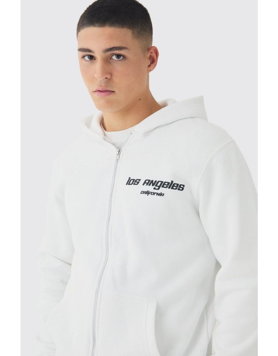 Los Angeles Puff Print Zip Through Hoodie