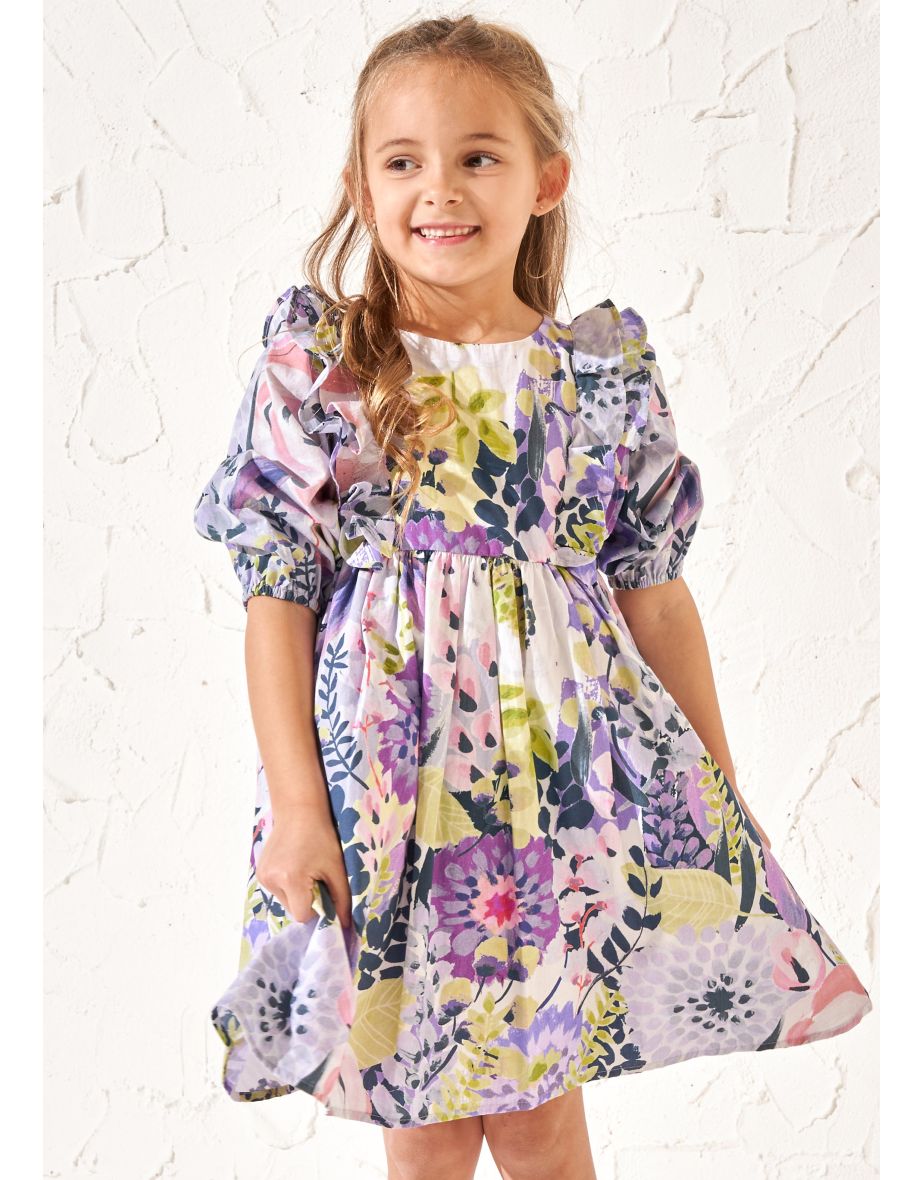 Ellie Orchid Ruffle Print Dress