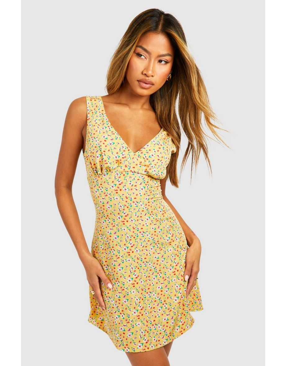 Shop Ditsy Floral Plunge Mini Dress yellow Online in Bahrain VogaCloset