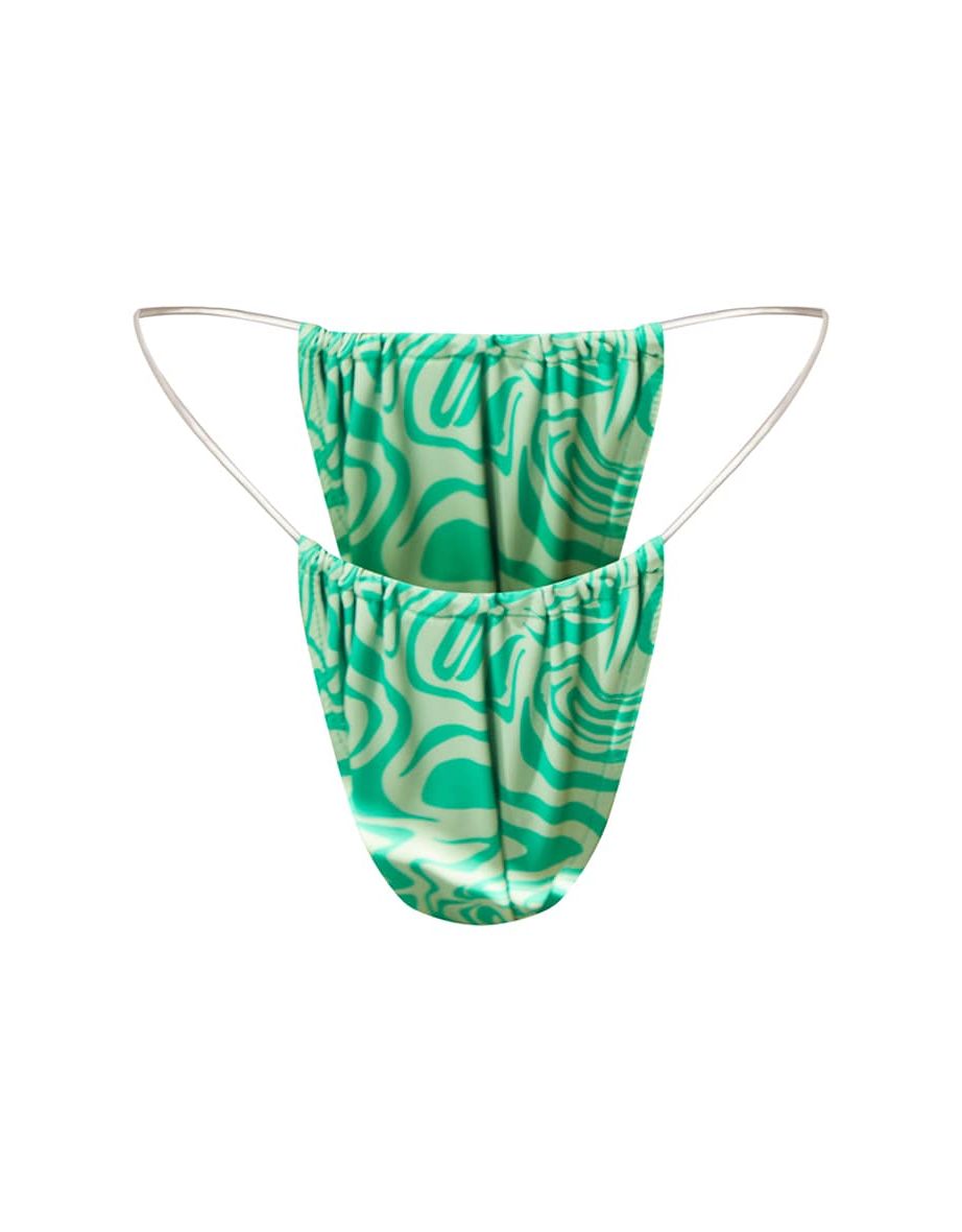 Green Swirl Print Tanga Bikini Bottoms