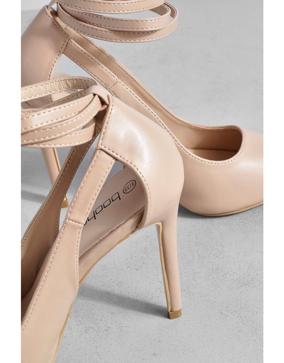 Cut Out Detail Lace Up Court Shoes - nude - 3