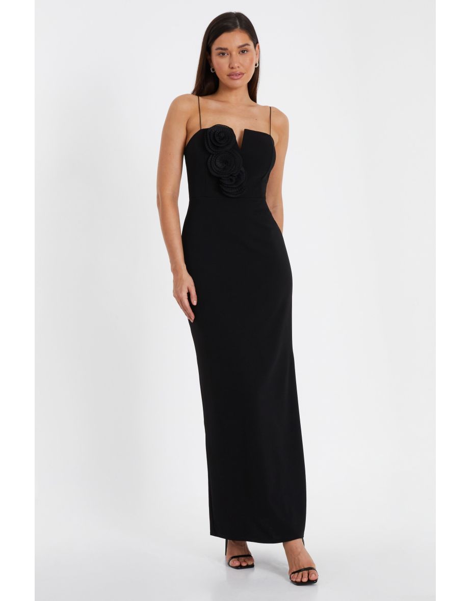 Black Floral Applique Maxi Dress