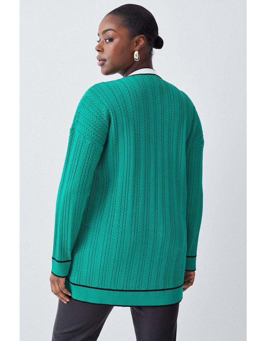 Plus Size Military Style Cable Knit Long Cardigan - 2