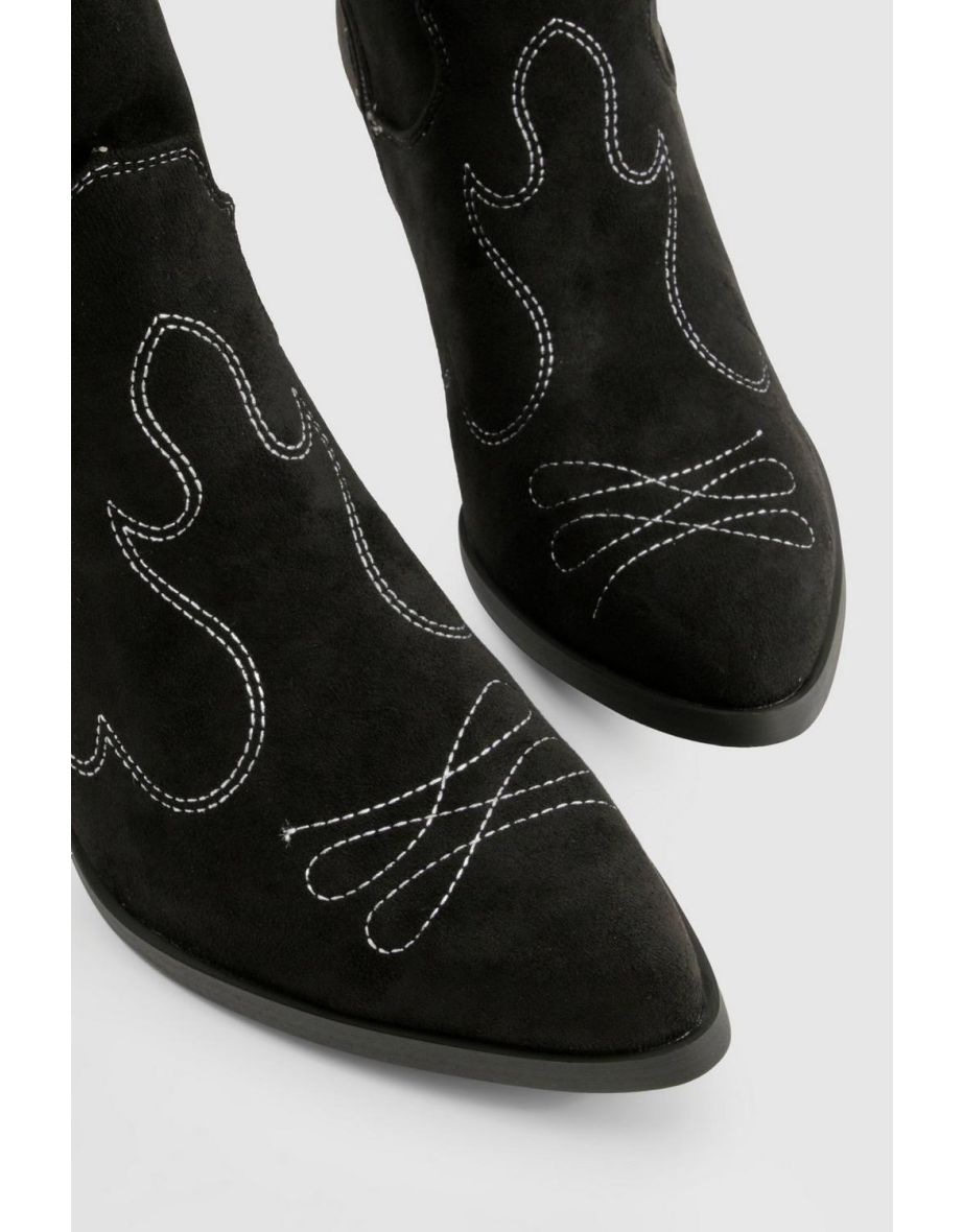 Stitch Detail Western Ankle Boots - black - 3