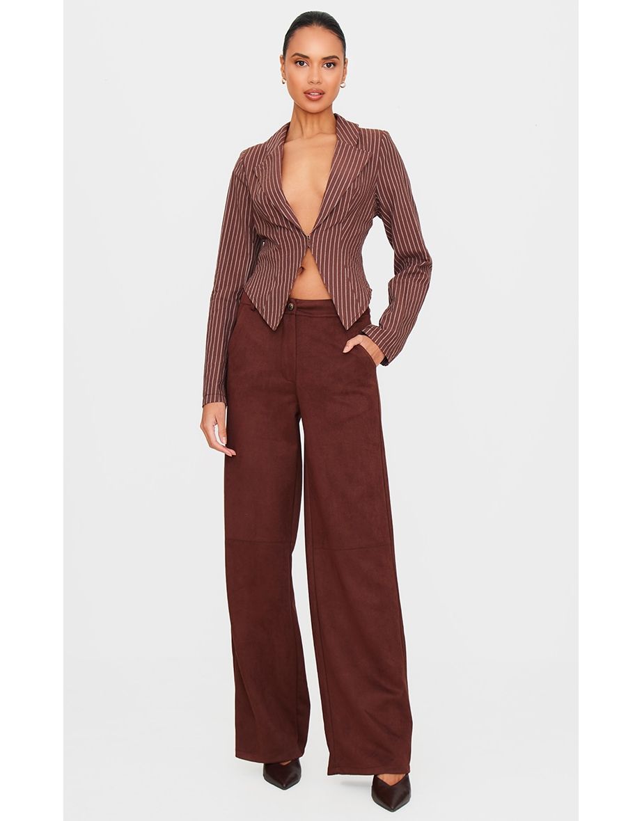 Chocolate Striped Plunge Hook & Eye Shirt