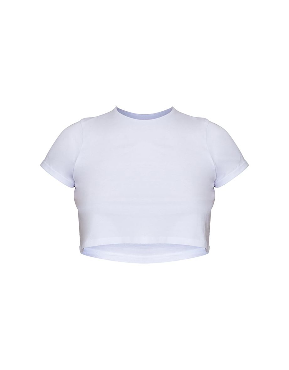 Basic Roll Sleeve White Crop Top - 4