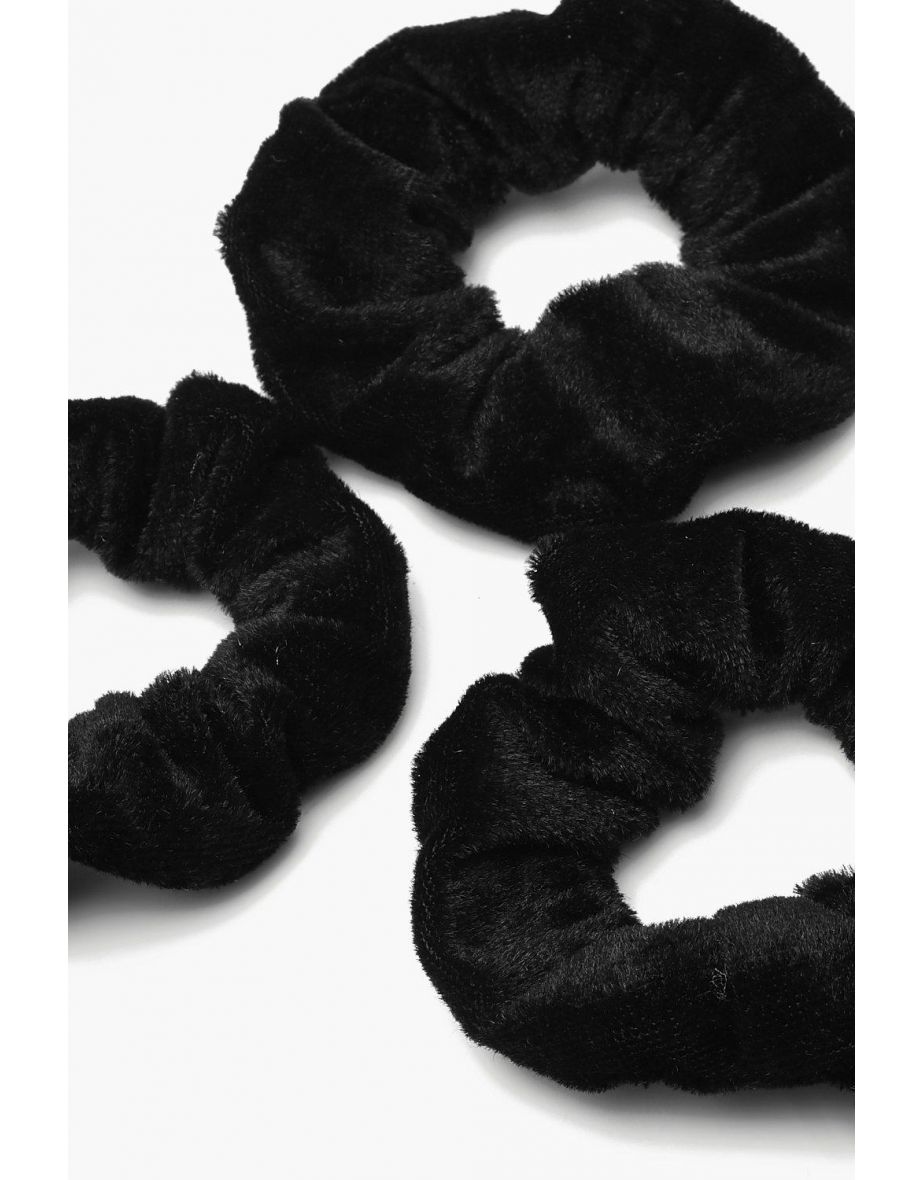 3 Pack Velvet Scrunchies - black - 1