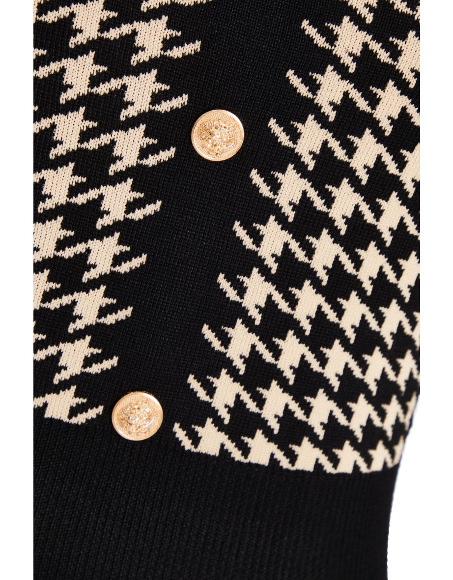 Black Knit Dog Tooth Jumper Dress - 5