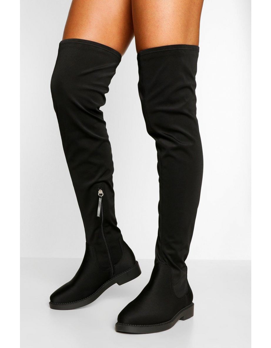 Wide Fit Flat Stretch Over The Knee Boot - black