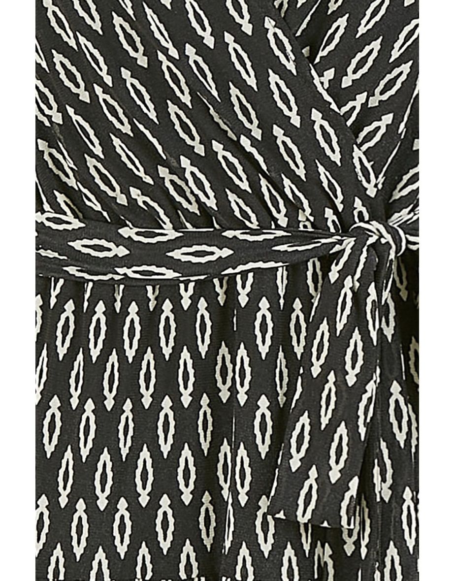 Yumi Black Geo Print Mesh Stretch Midi Skater Dress - 6