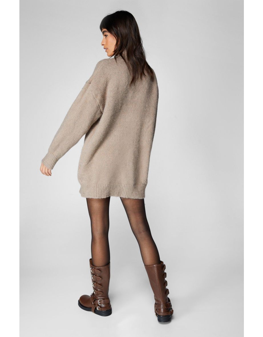 Brushed Knit Oversized Turtleneck Jumper Dress - 3