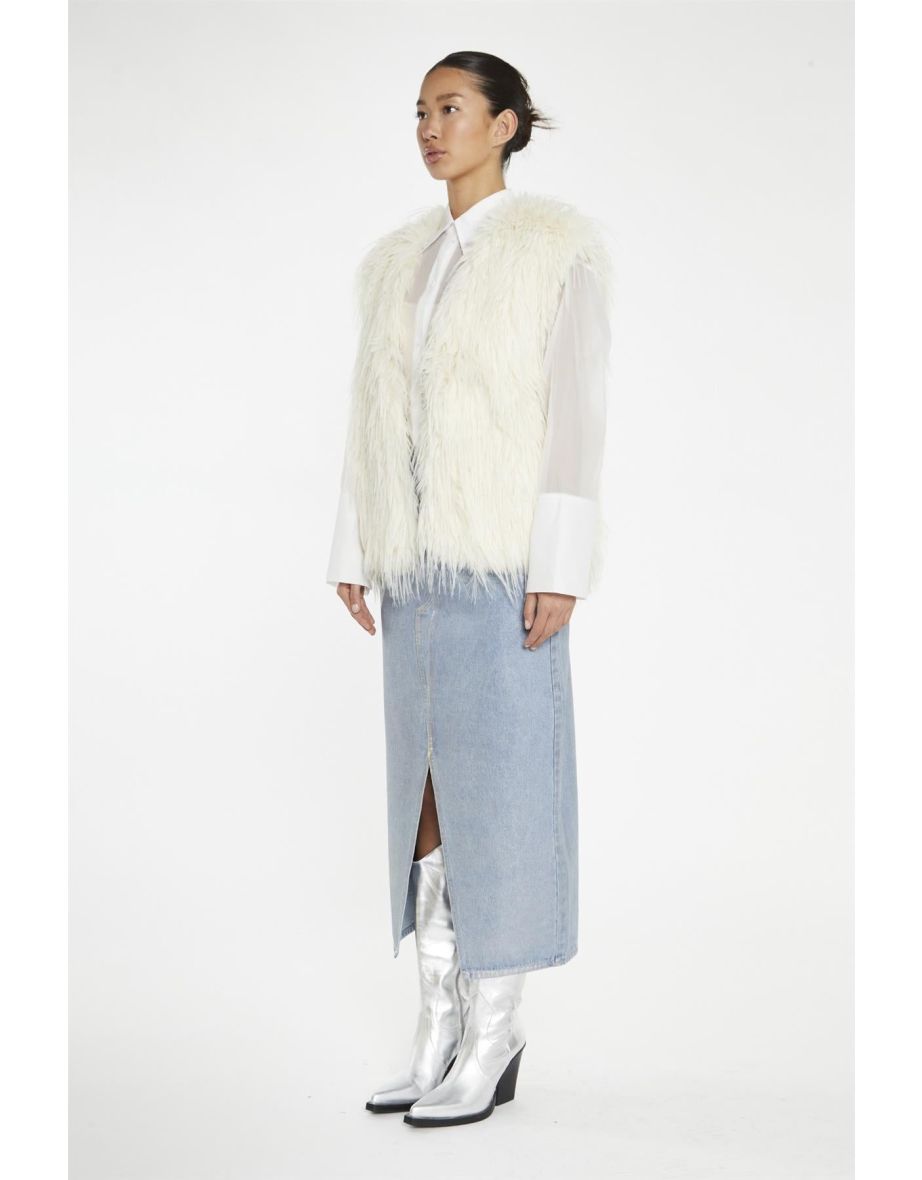 Cream Faux Fur Gilet - 3