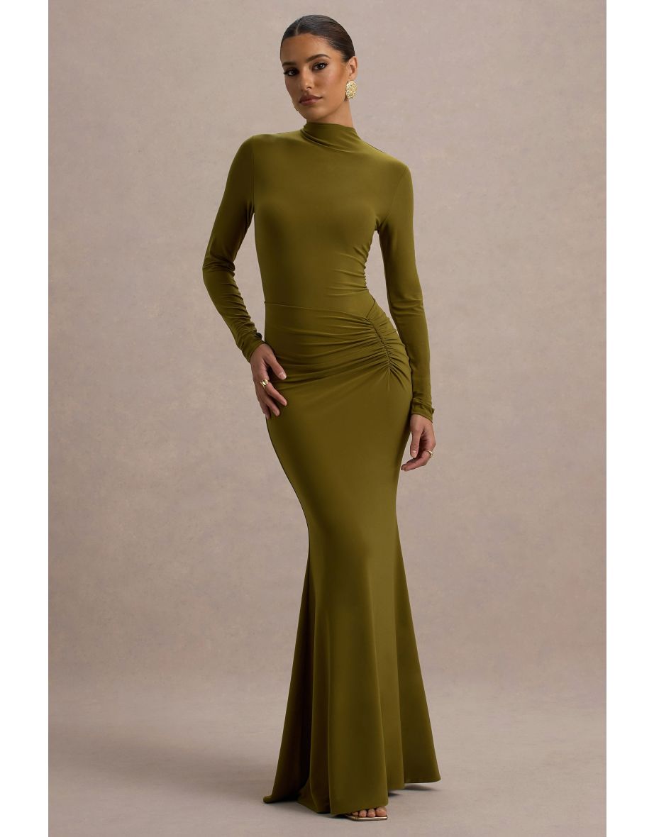 Reid | Green Long-Sleeve Gathered Maxi Dress