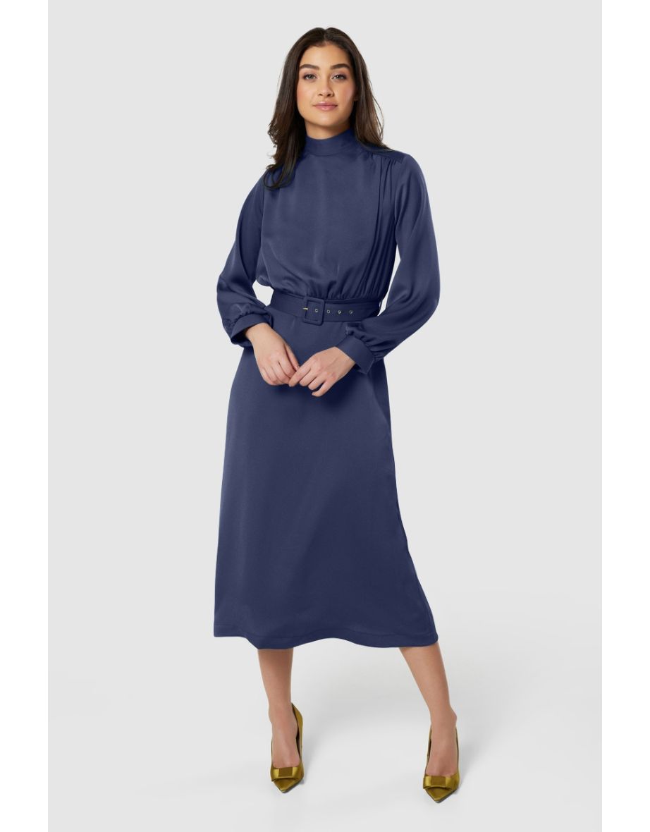 Closet London Navy Blue High Neck Midaxi Dress
