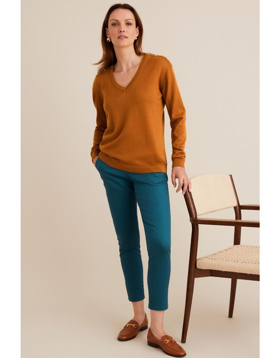 Merino Wool Mix Jumper/Sweater with V-Neck