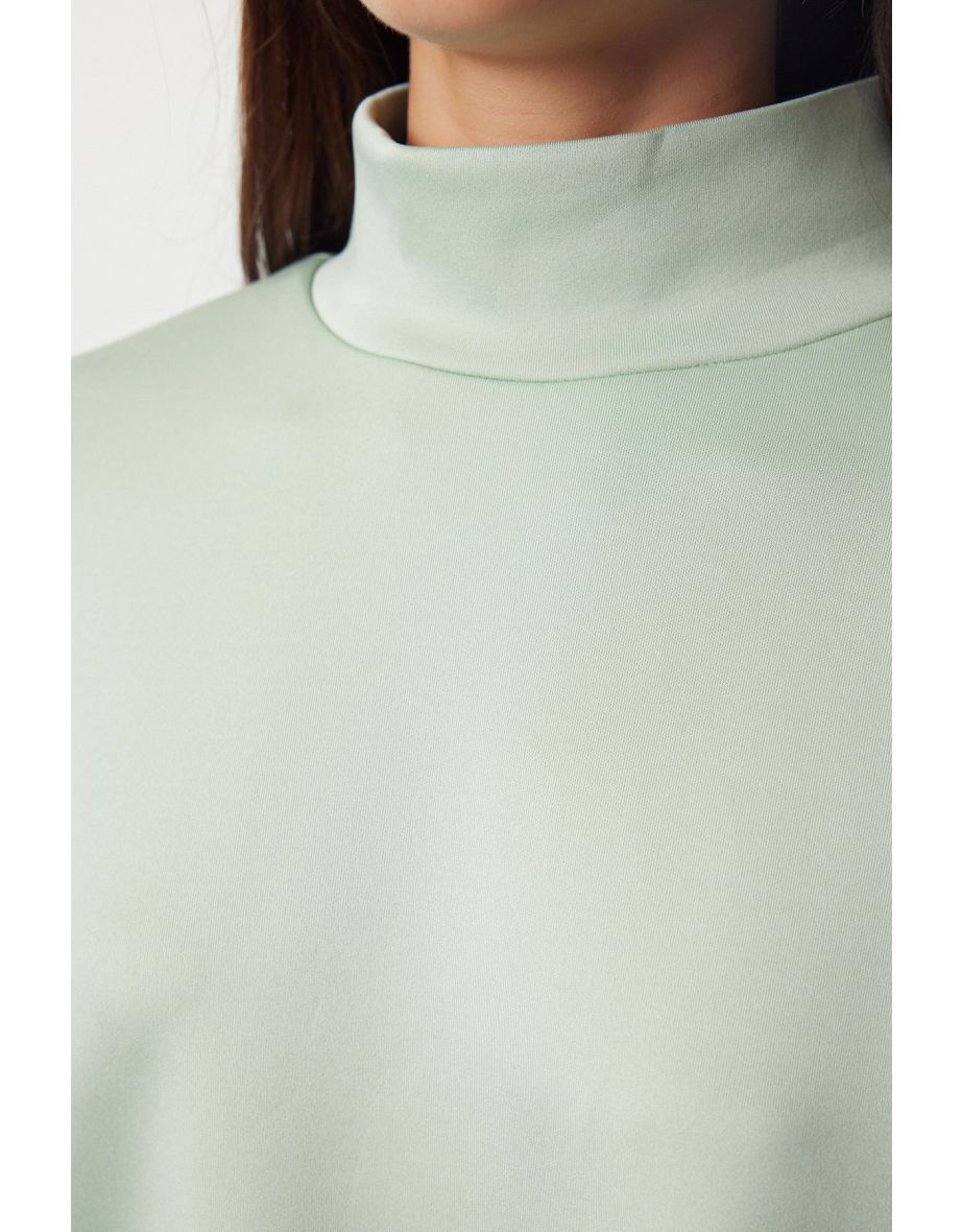 Mint Oversize/Wide Fit Stand Collar Three Quarter Sleeve Knitted Sweatshirt - 4
