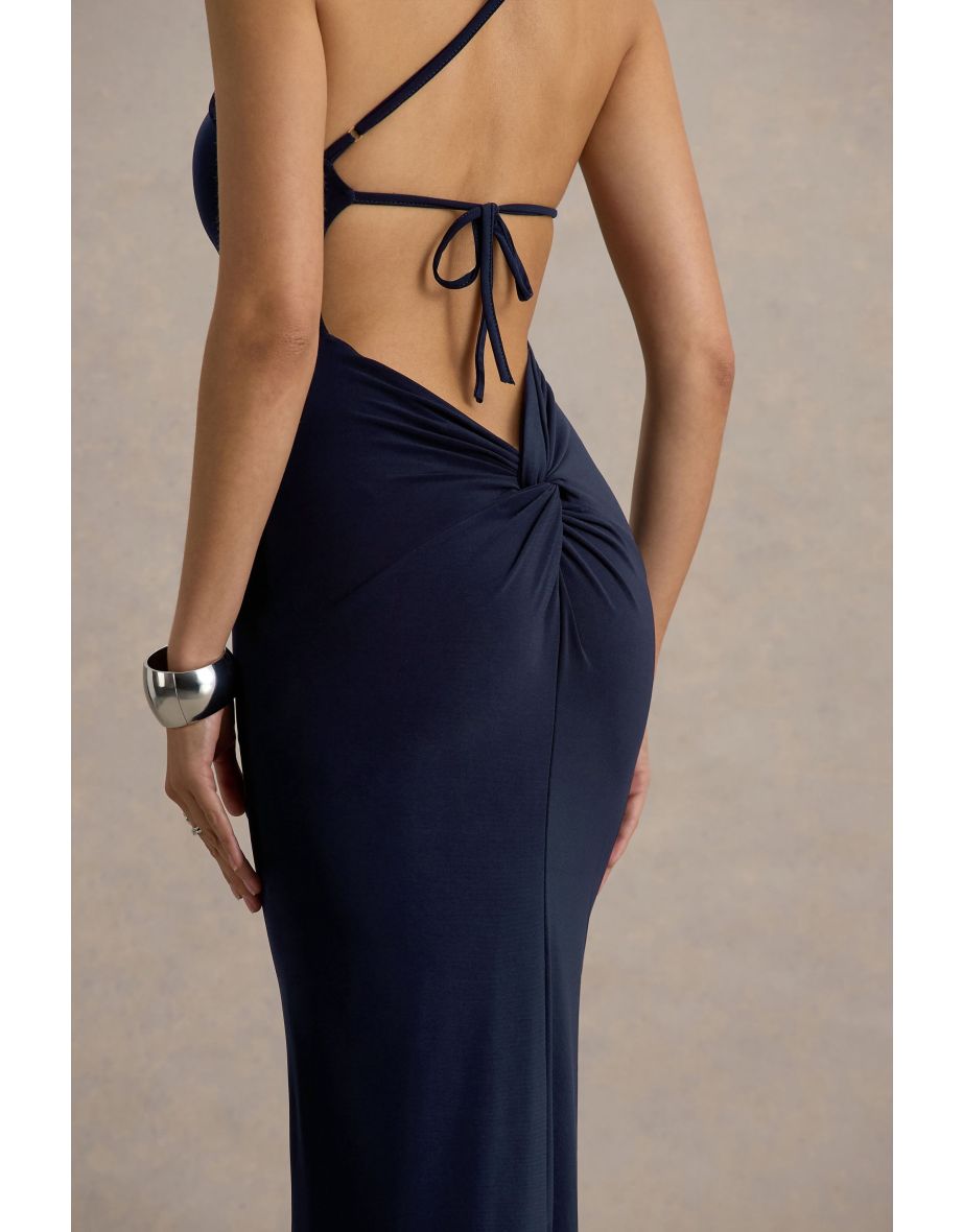Dressing Up | Navy One Shoulder Maxi Dress With Open Back Detail - 5
