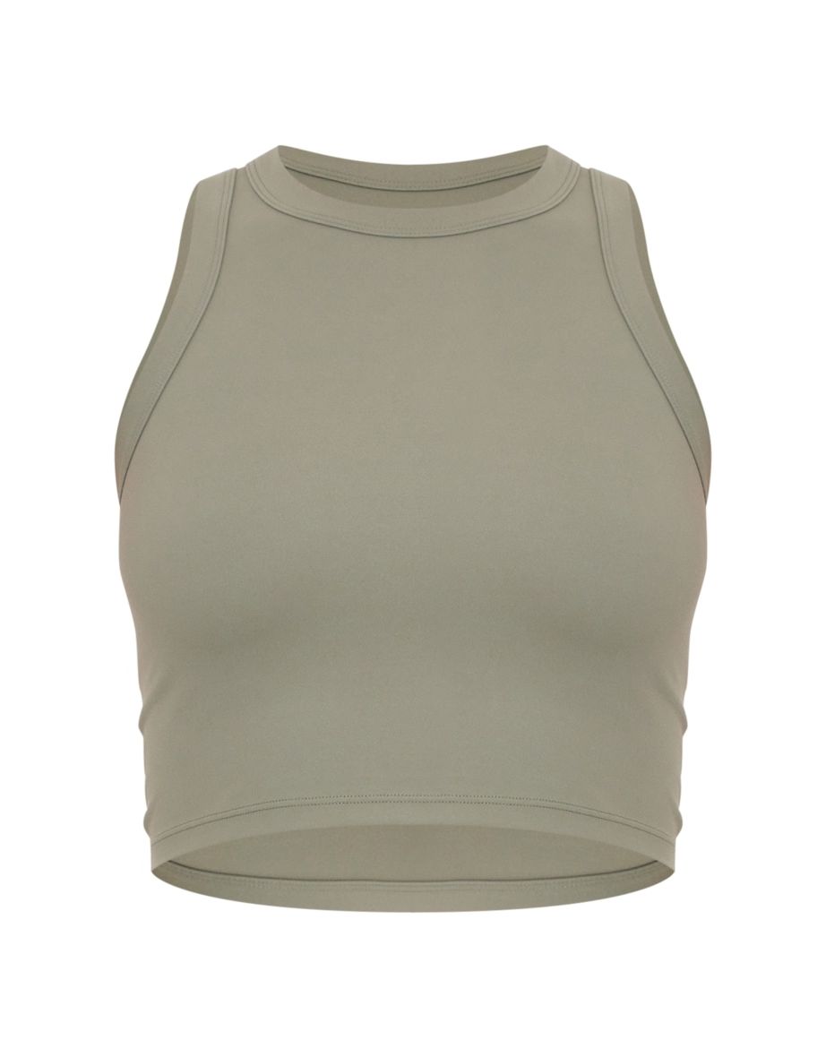 Olive Sculpt Cropped Gym Racer Top - 4