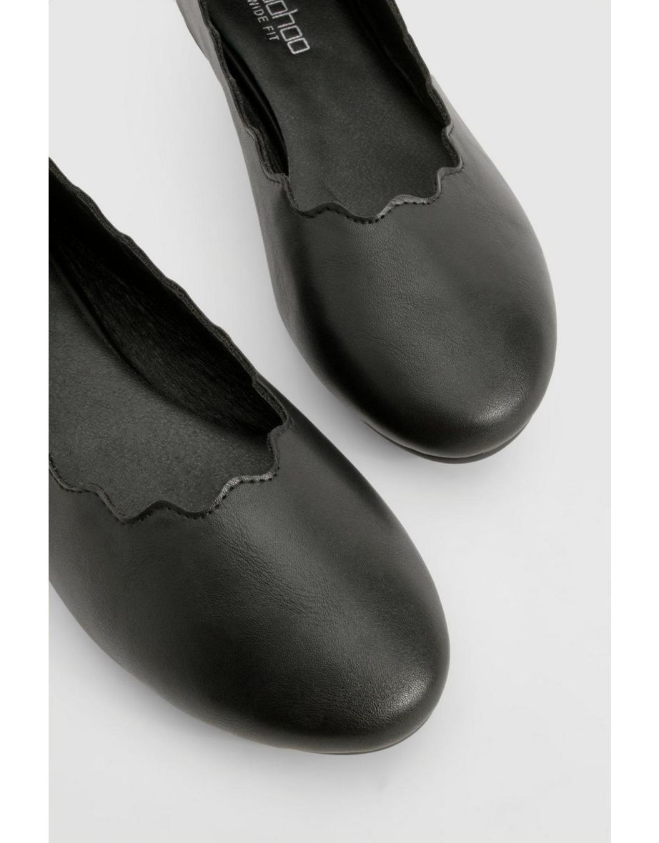 Wide Fit Scallop Edge Ballet Flats - black - 3