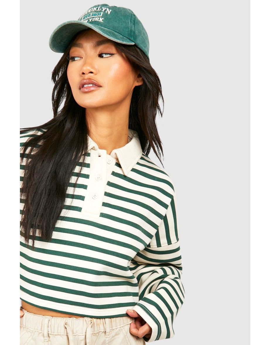 Striped Long Sleeve Collared Cropped Shirt - ecru - 3