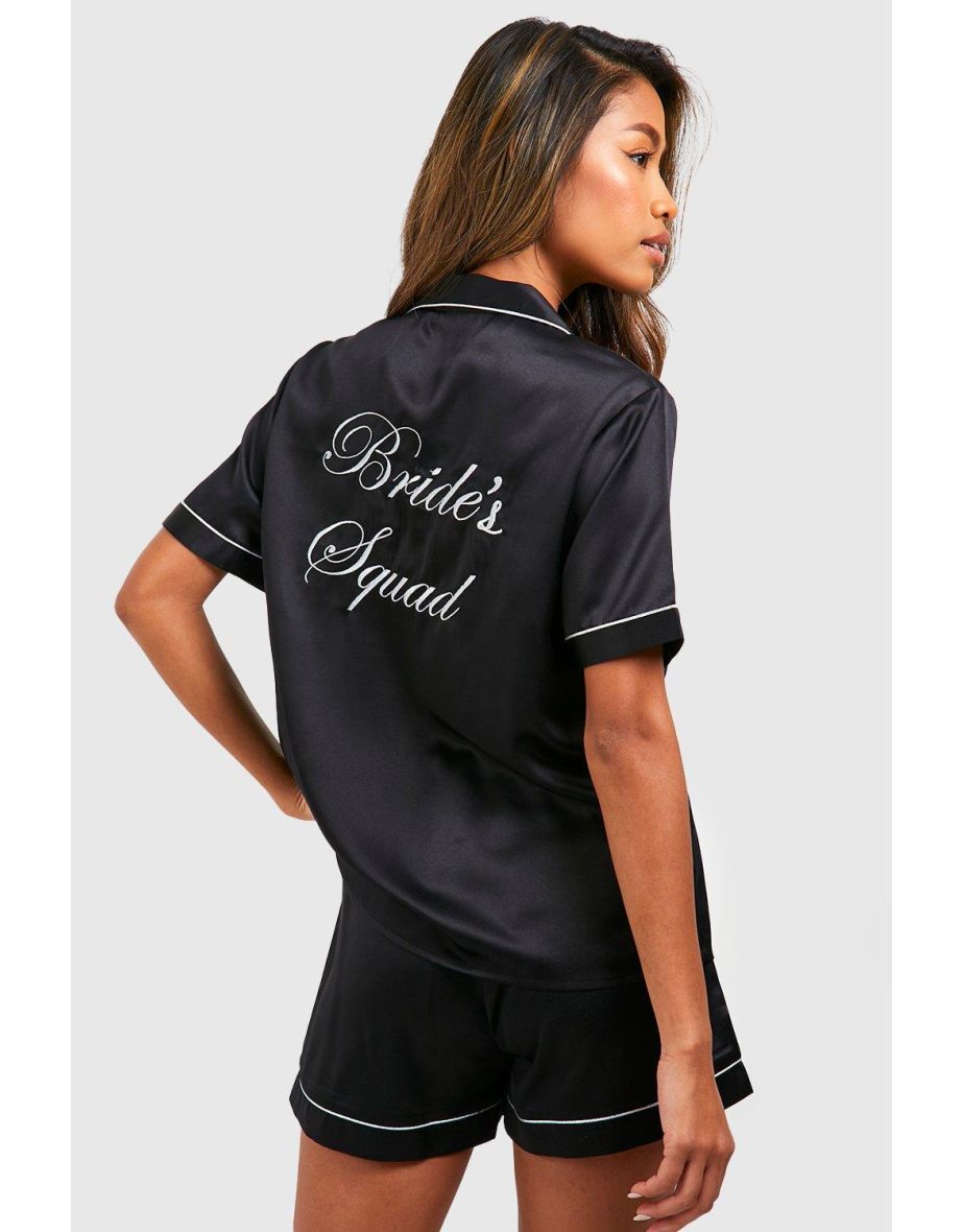 Bride Squad Satin Pj Short Set - black