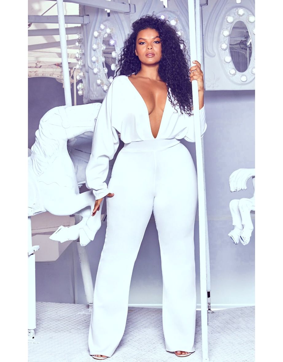 Plus White Pleated Balloon Sleeve Jumpsuit - 3