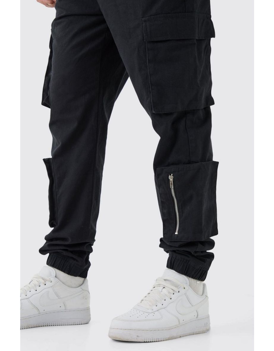 Tall Multi Cargo Pocket Cuffed Trousers - black - 2