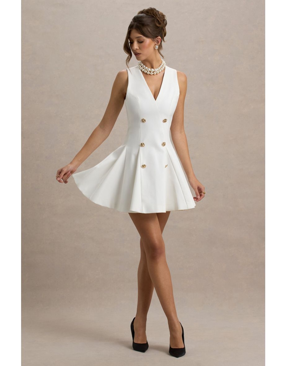 Collette | White Tailored Plunge-Neck Mini Dress