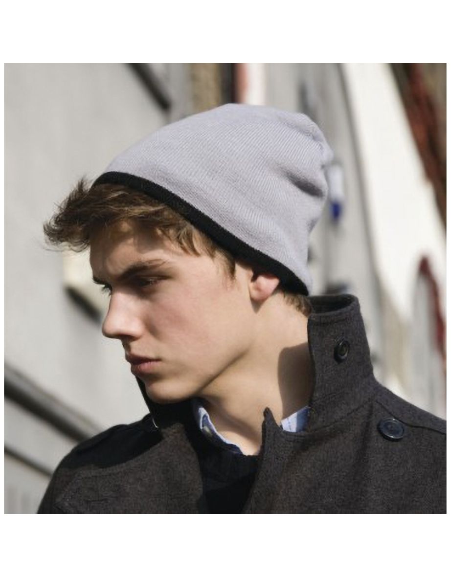 Result Unisex Reversible Fashion Fit Winter Beanie Hat - Grey/Black - 1