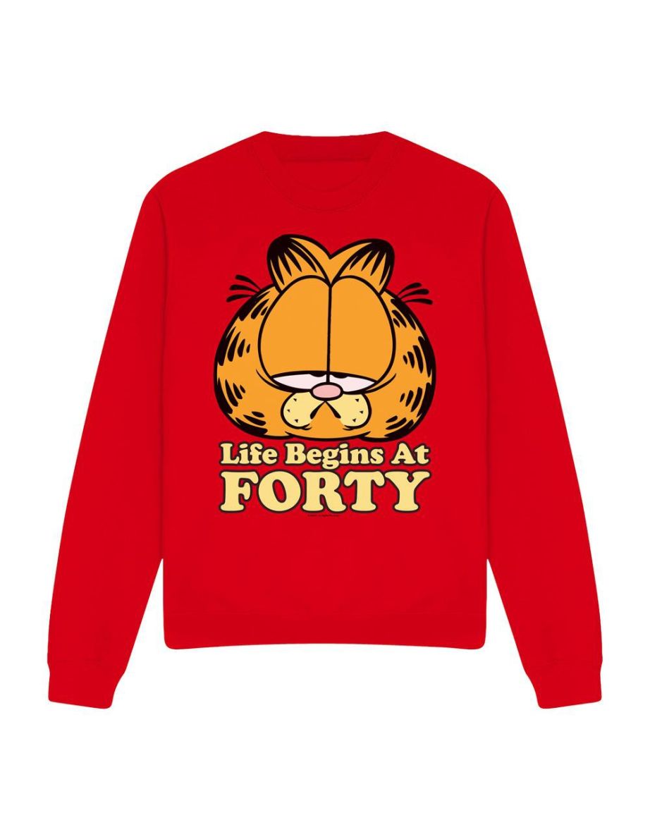 Garfield Unisex Adult Life Begins At Forty Sweatshirt - Red