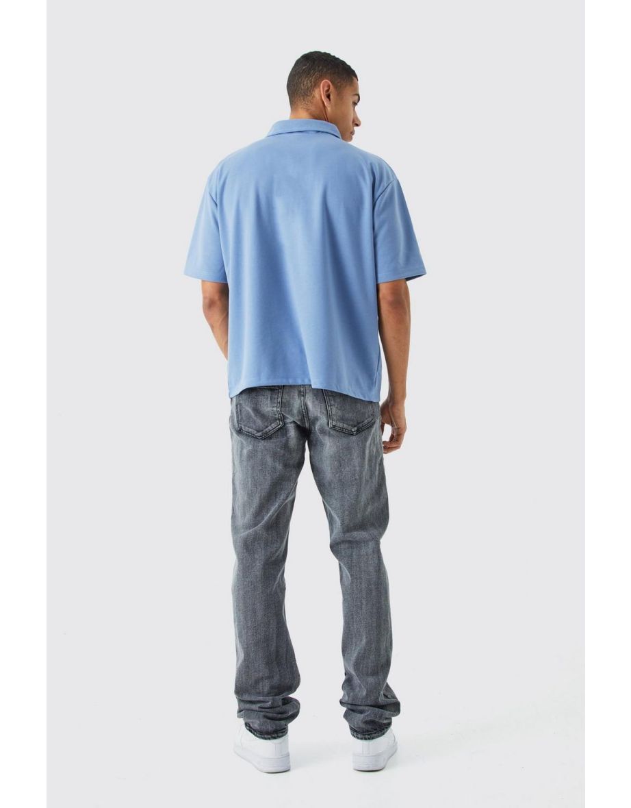 Oversized Pocket Interlock Polo - dusty blue - 2