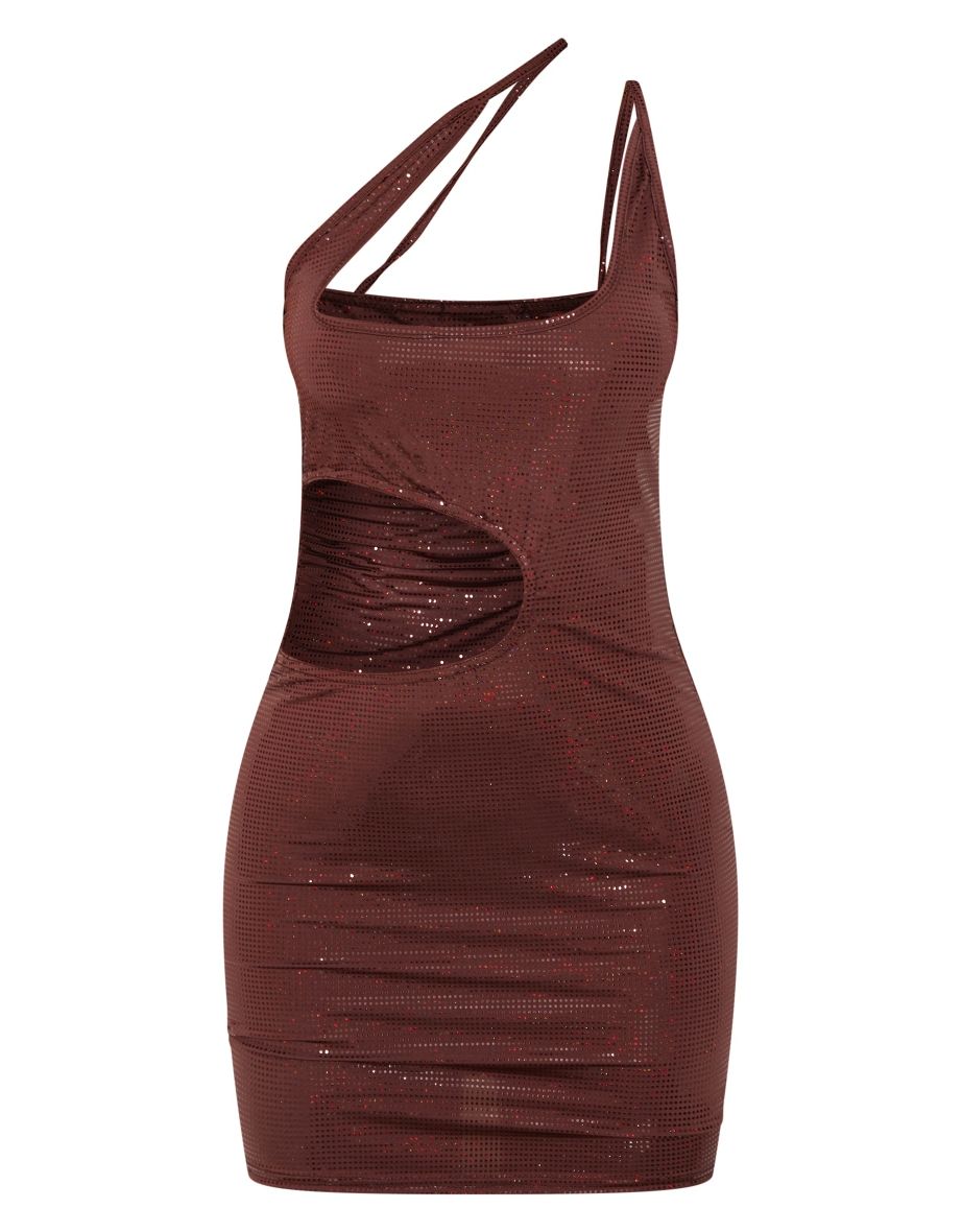 Petite Chocolate Glitter Cut Out Middle Bodycon Dress - 4