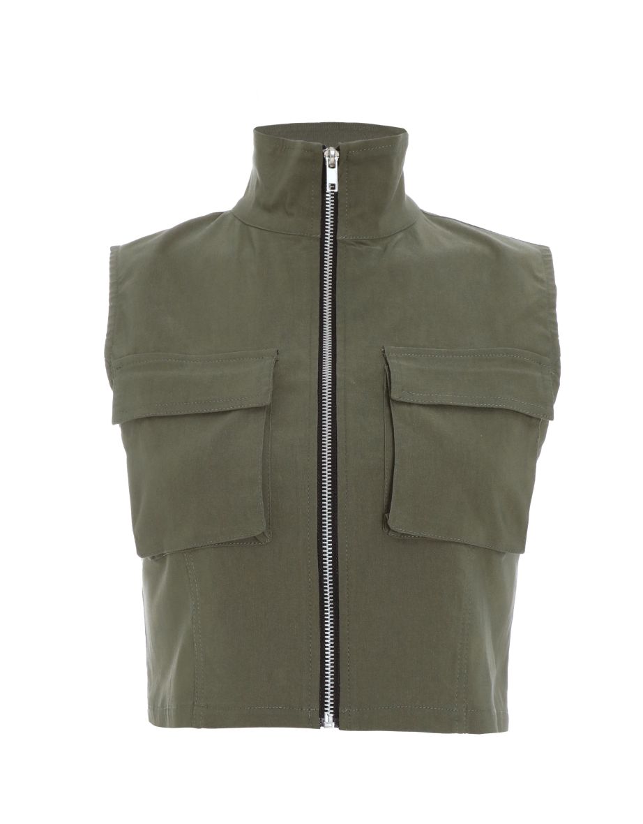 Khaki Cropped Cargo Gilet - 5