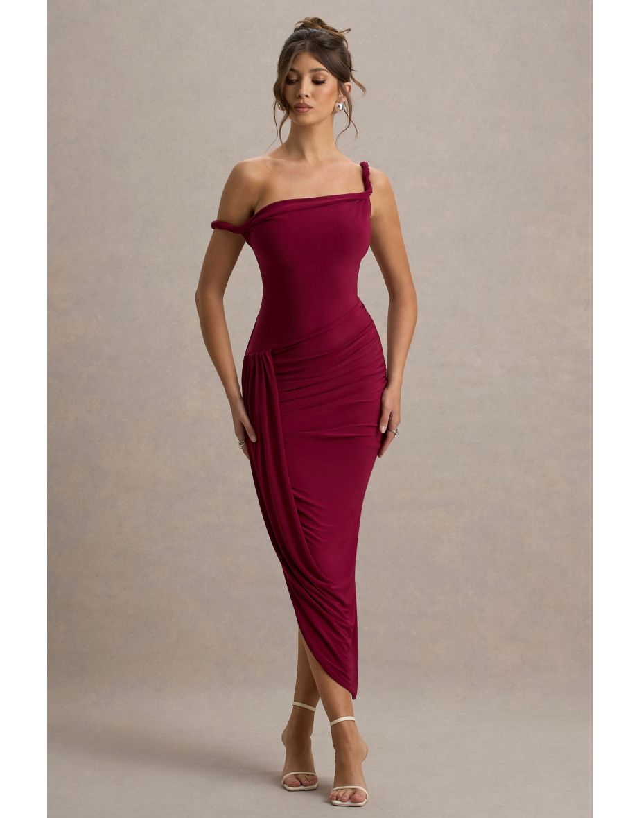 Angelique | Burgundy Twisted Asymmetric Maxi Dress