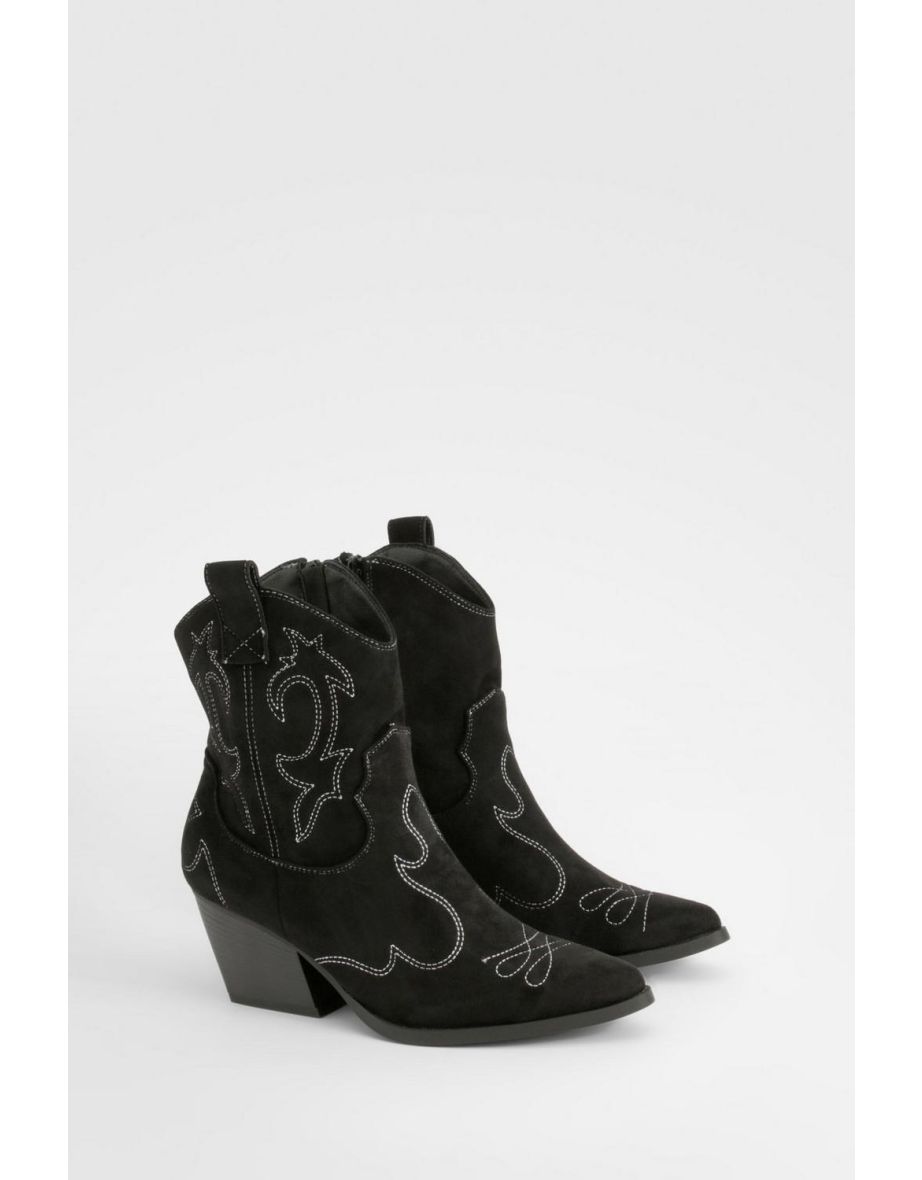 Stitch Detail Western Ankle Boots - black
