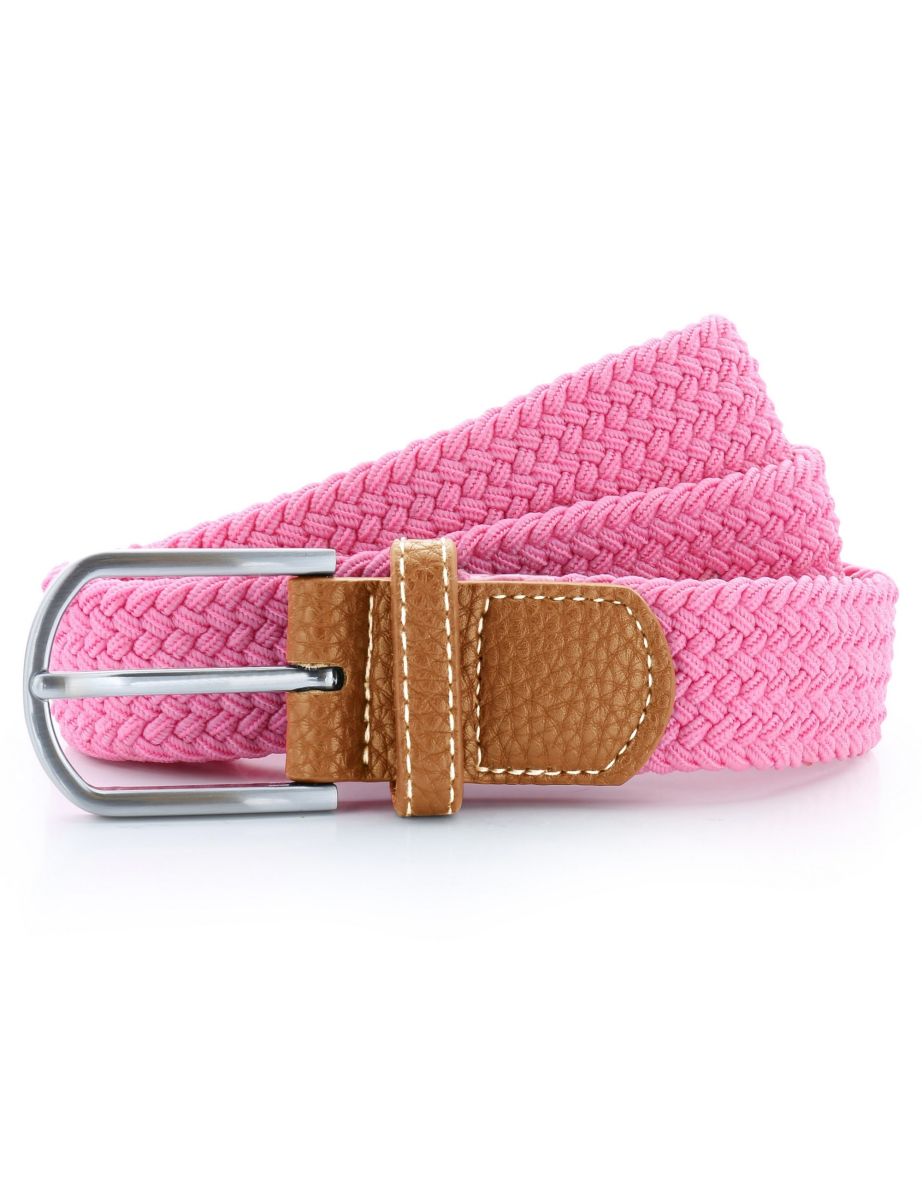 Asquith & Fox Mens Woven Braid Stretch Belt - Pink Carnation