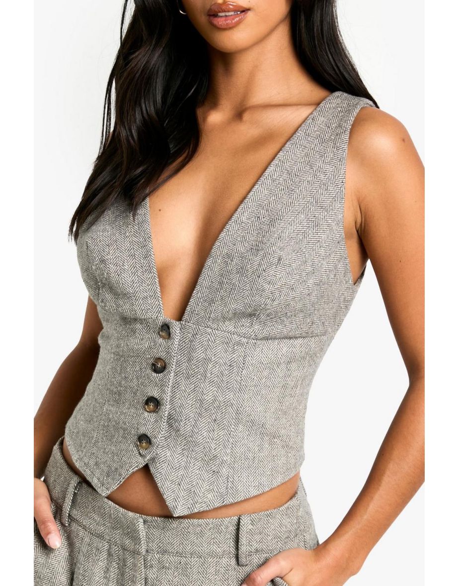Petite Herringbone Wool Look Waistcoat - grey - 3