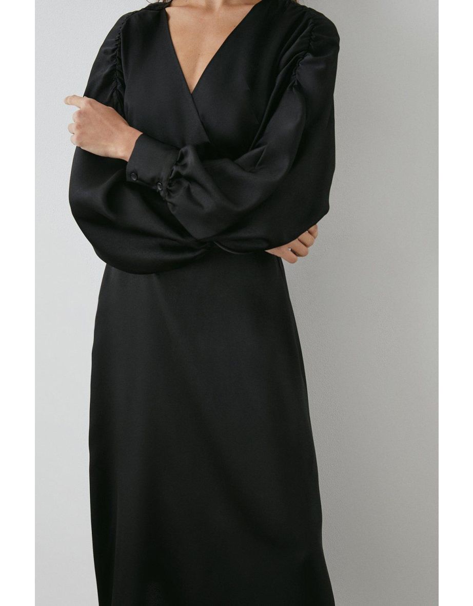 Batwing Wrap Midi Dress - black - 3