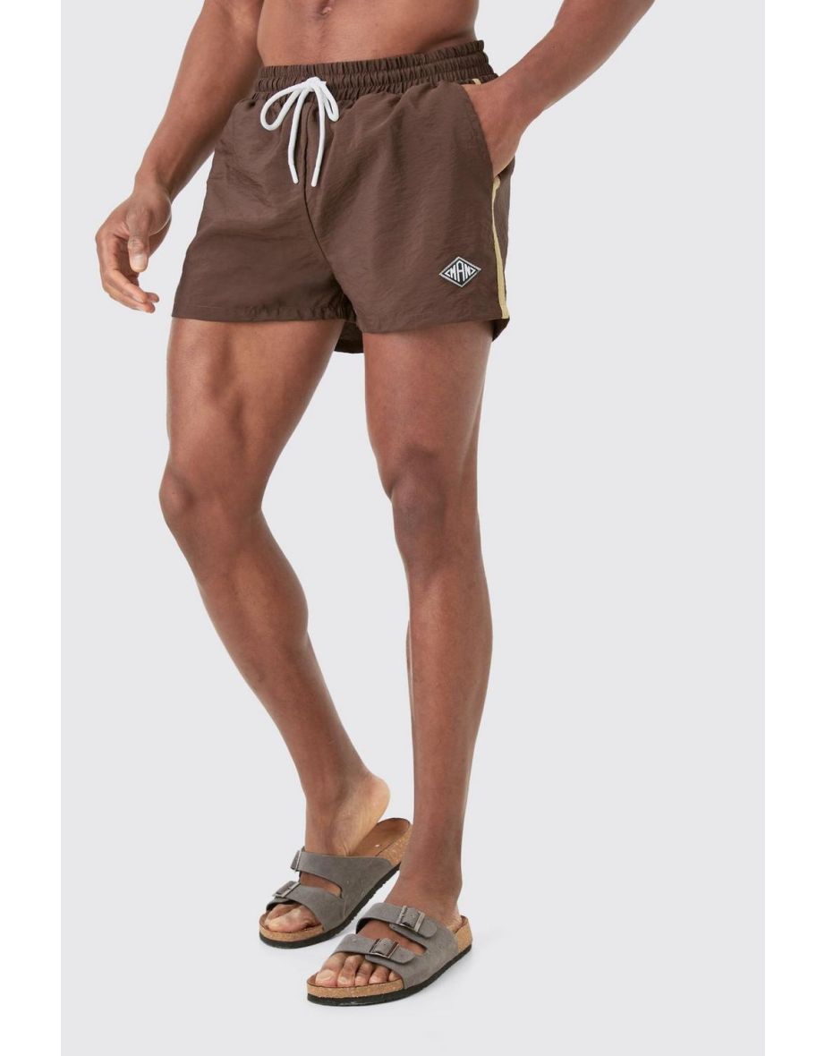 Super Short Man Diamond Crinkle Swim Short - brown