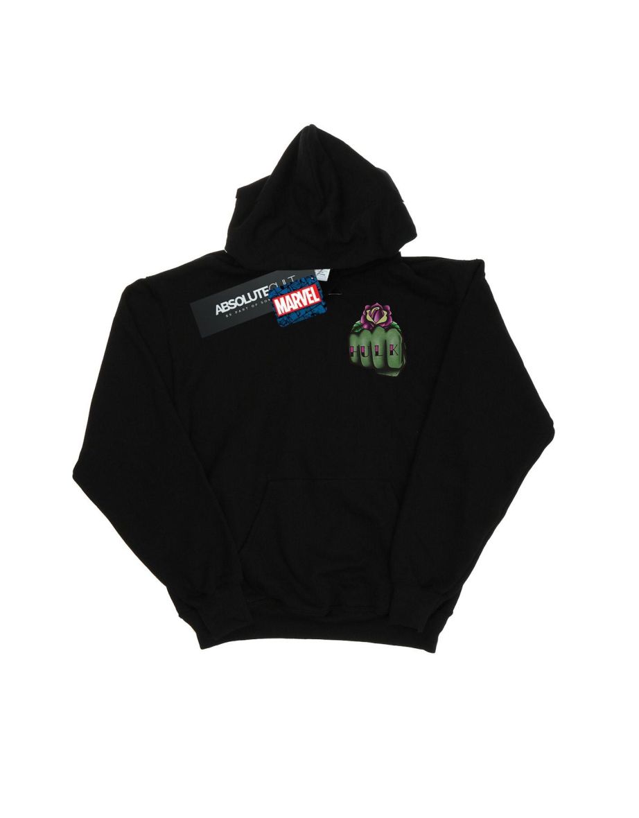 Marvel Boys Hulk Tattoo Fist Breast Print Hoodie - Black - 1