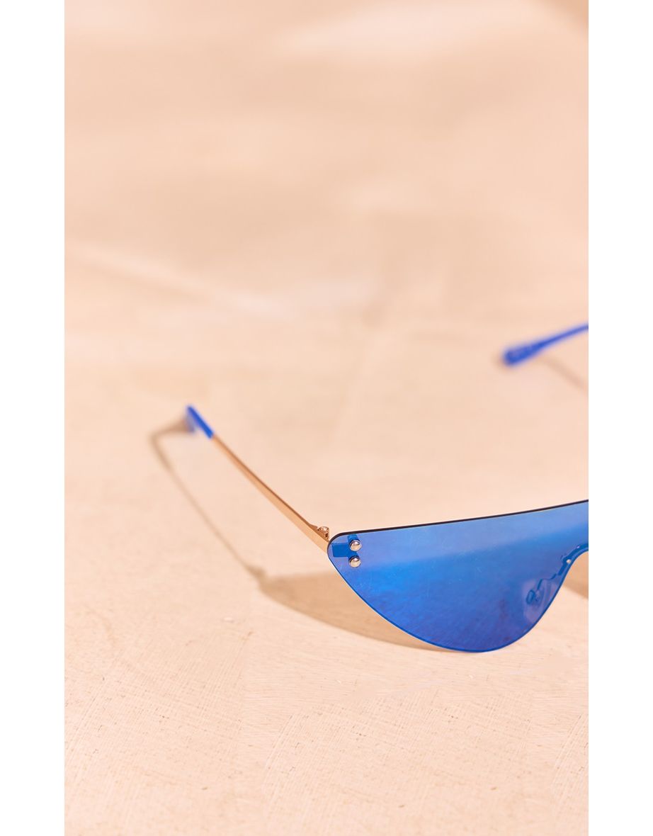 Blue Mirror Frameless Visor Sunglasses - 2