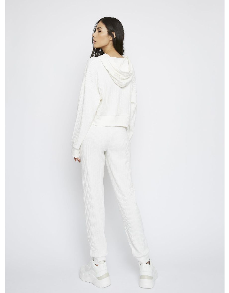Glamorous White Relaxed Soft Ribbed Loungewear Trousers - 2