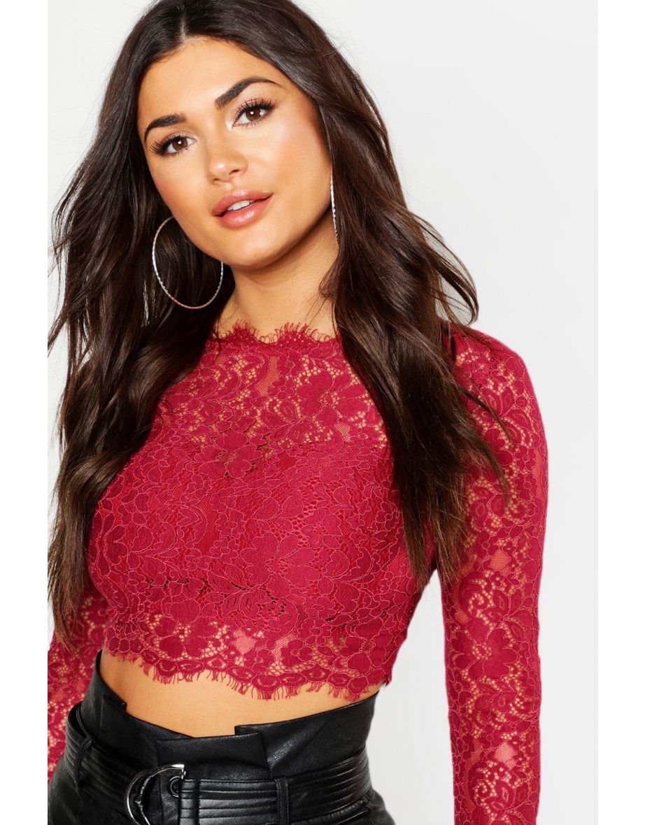 Premium Lace Crop Top - berry - 2