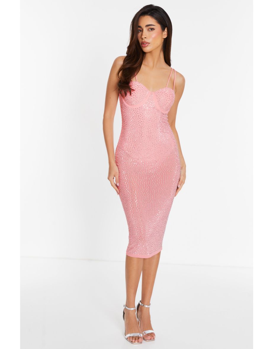 Pink Rhinestone Bodycon Midaxi Dress